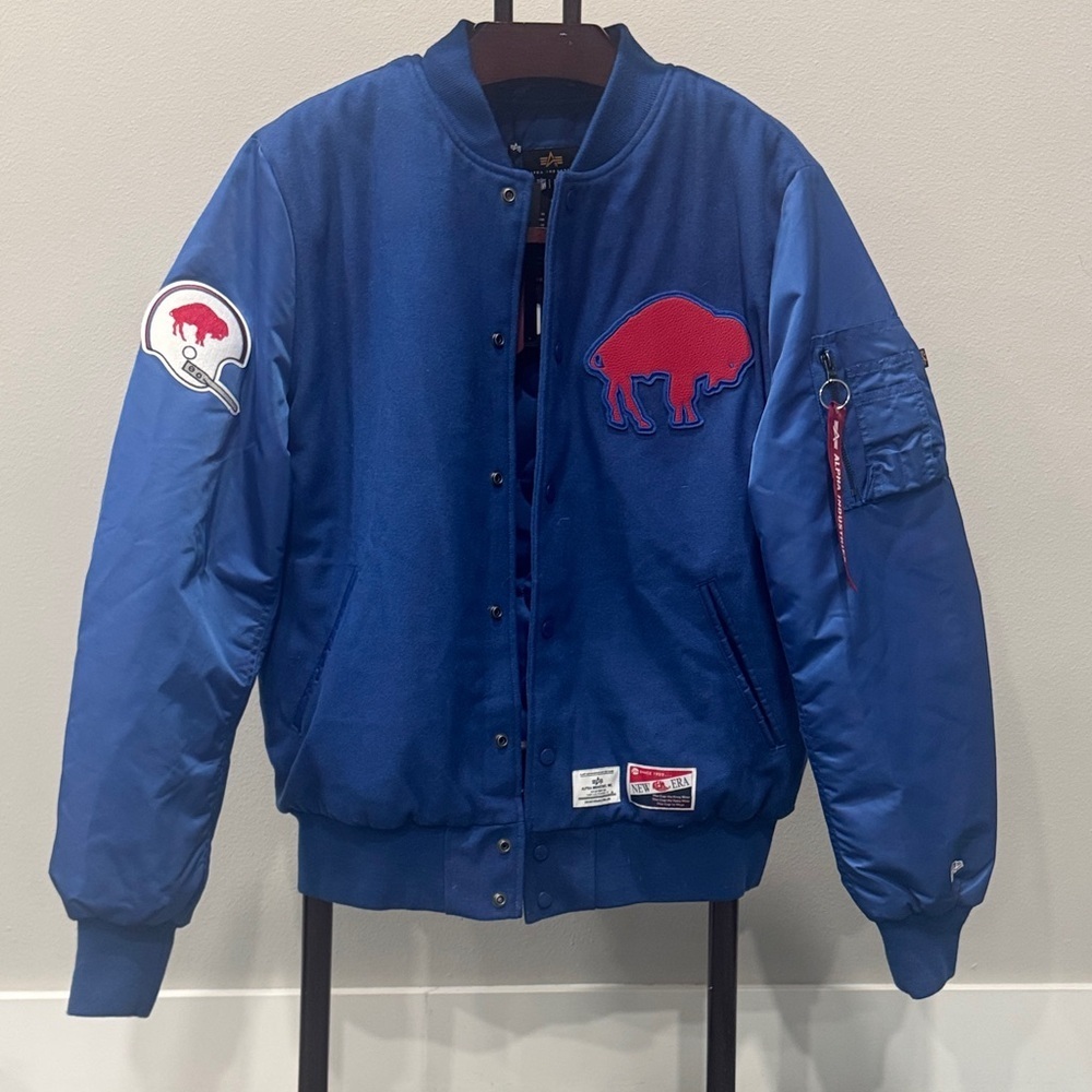 Alpha Industries Historic MA-1 Buffalo Bills Wool Varsity Bomber Jacket.  NWT - Picture 2 of 16